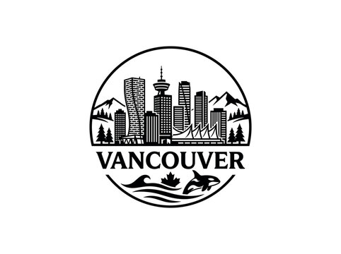 Vancouver city of Canada skyline emblem with landmarks