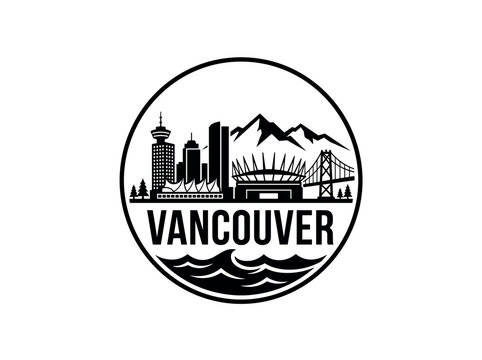 Vancouver city of Canada skyline emblem with landmarks