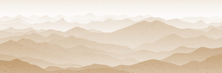 Sunrise in the mountains and ridge gradients, sepia shades and retro effect, panoramic view vector illustration