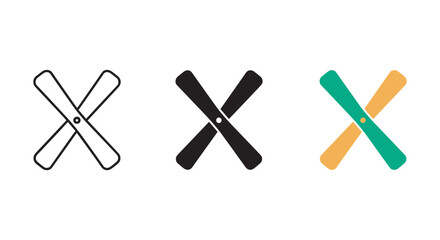 Set of three crossed baseball bats in different styles
