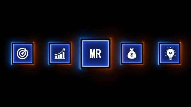 Mixed Reality MR Business Icons with Glowing Neon Borders on Black Background technology