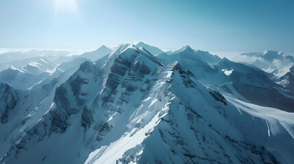aerial view of snowy mountains icy peaks bright