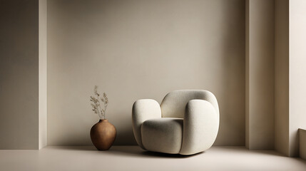 Cloud Dancer Modern Boucle Armchair in Minimalist Beige Room Interior Decor Colour of the Year 2026