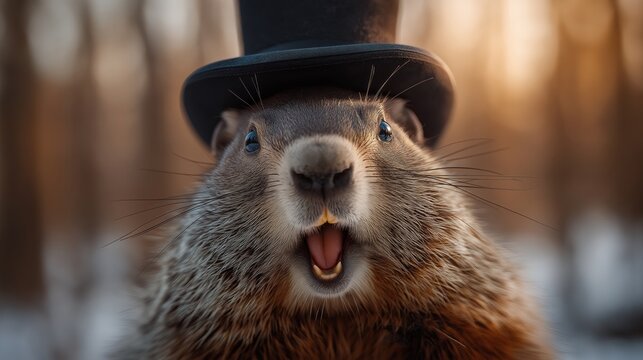 A squirrel wearing a top hat and a big smile