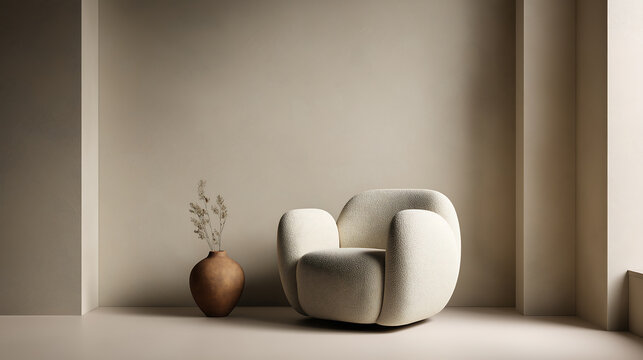Cloud Dancer Modern Boucle Armchair in Minimalist Beige Room Interior Decor Colour of the Year 2026
