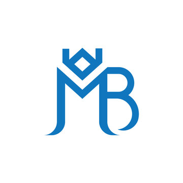 Blue MB, BM Monogram Logo Design with Crown Shape For Branding.