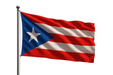 Waving Puerto Rico flag, detailed and on a transparent background image.