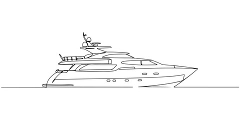 Continuous one line of a luxury boat, money and materialism design, hand drawn vector illustration.
