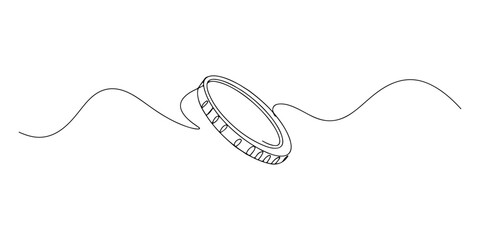Continuous one line of a coin spinning in the air, the art of money and materialism, hand drawn vector illustration. © Haus