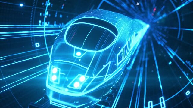 High-speed trains travel at full speed through tunnel scenes, including subways, urban rail, time tunnels, modern transportation modes, holographic images, 3D animation. 4K.