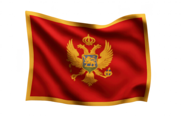 Waving Montenegro flag with coat of arms on transparent background