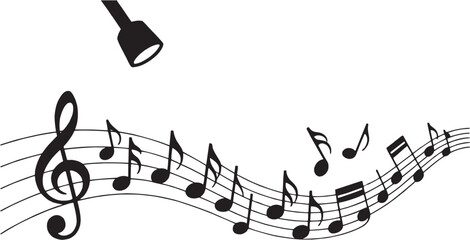 Minimal line music notes and melody icons set, sound symbols outline vector