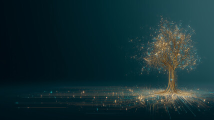 Digital Tree with Copy Space, Futuristic Technology Background for AI and Data