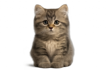 Cute Grey Tabby Kitten on transparent background, Big Eyes and Fur