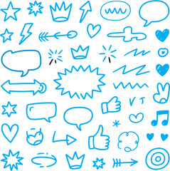 Hand drawn speech bubble doodle icons set, comic style sketch vector