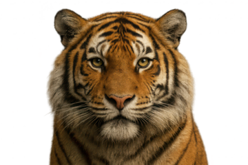Tiger portrait staring on a transparent background for creative projects