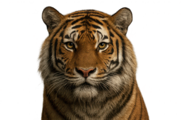 Tiger face closeup with transparent background for graphic design use.
