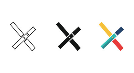 Three different colorful cross symbols