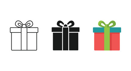 Gift box icons in different styles and colors