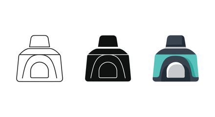 Three variations of camera lens icon in different styles