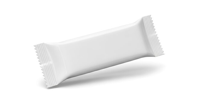 Blank white wrapper for a candy bar or snack, isolated on white background