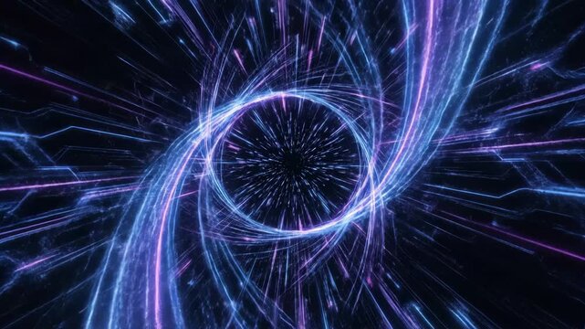 Captivating digital animation of colorful light explosions and spirals with neon glow effects, showcasing vibrant, dynamic motion and futuristic abstract visuals perfect for high-tech themes.