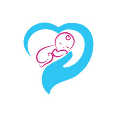 Tender Baby In A Blue Heart Embrace Logo Symbolizing Care, Family, And Newborn Wellness