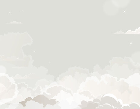 Summer Sky background,Cloud dancer for 2026 trends,Nature Colour Cream Sky,White fluffy cloud fly like dancing,Vector cartoon horizon spring cloudy for landscape banner