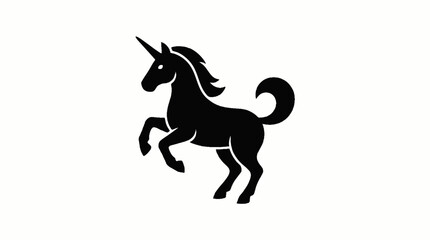 Obraz premium Majestic Black Silhouette of a Mythical Unicorn Rearing Up on White Background