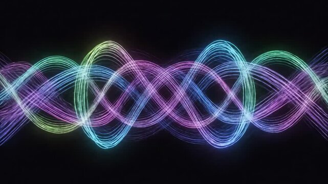 A vibrant display of multicolored light waves flowing dynamically across a dark background, creating an energetic and futuristic visual experience.