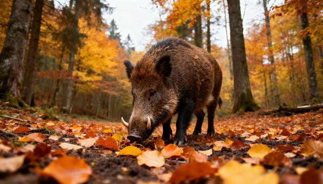 wild boar in autumn forest