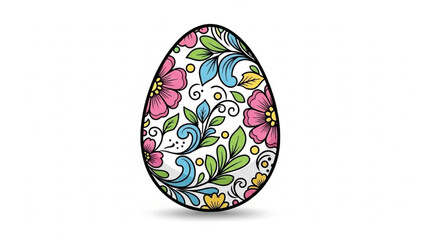 Fototapeta premium Easter Egg with Colorful Floral Pattern on White Background