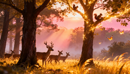 sunset in the forest