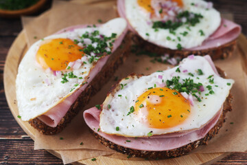 The Strammer Max sandwich, traditional dish in Germany Berlin and Saxon region	