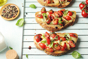 Freshly made bruschetta sandwiches - traditional dish of Italian cuisine