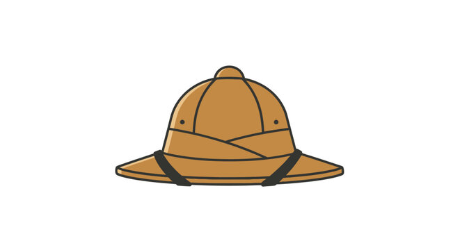 Classic Pith Helmet Illustration with Chin Strap Detail.