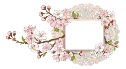 Elegant Floral Frame with Pink Cherry Blossom Branches.