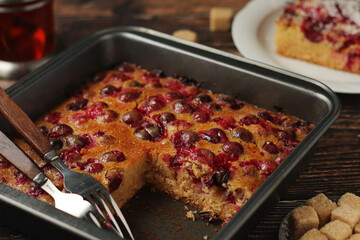 A cranberry pie, freshly backed and ready to be served