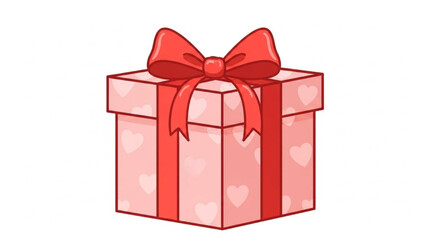 Pink Gift Box with Red Ribbon and Hearts