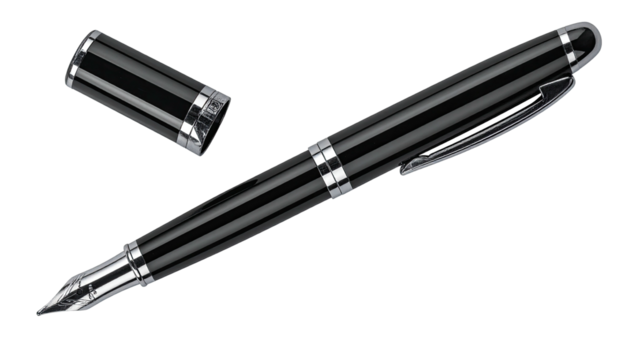 Black fountain pen with silver accents and separate cap - Powered by Adobe