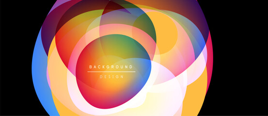 Fototapeta premium Abstract colorful circles overlap, creating dynamic visual effect. Bright hues blend, forming modern background design.