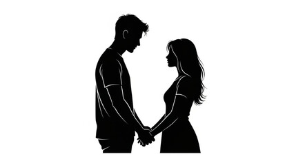 Loving Couple Holding Hands Silhouette