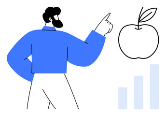 Business growth concept. Simplistic illustration business growth through analysis of an apple icon and bar chart. Business growth, strategy, and analysis. For finance, marketing, and education