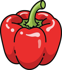A vibrant illustration of a single ripe red bell pepper with a green stem