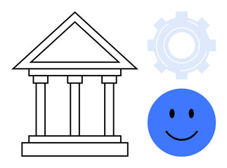 Banking concept. Banking system with governance symbols, technology elements, and customer satisfaction ation. Banking transforming services through stability, innovation, and client focus