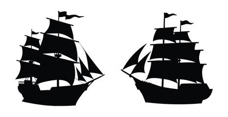 Two black silhouette sailing ships or galleons facing each other © Ali_Akber_Chowdhury