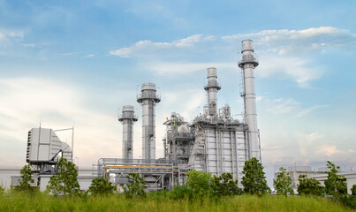 Combined Cycle Power Plant. Steam Turbine Modern Clean Power generator building. Large electricity industry.