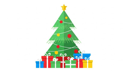 Christmas Tree with Colorful Gifts on White Background