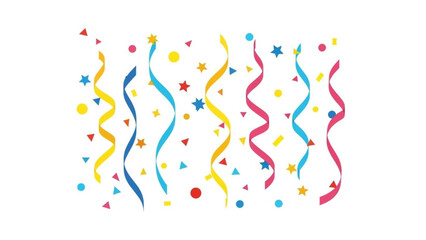 Colorful Confetti Streamers and Stars on White Background