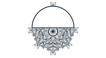 Intricate Half Mandala Design with Floral Patterns and Semi-Circular Frame.